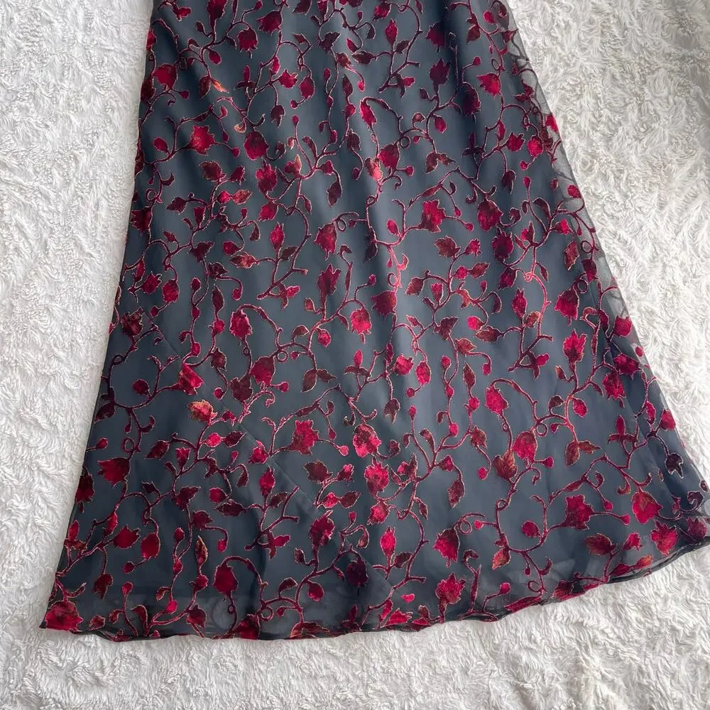 Vintage velvet burnout floral prom‎ formal dress maxi gown Ann Taylor 90s Y2K - Picture 8 of 14